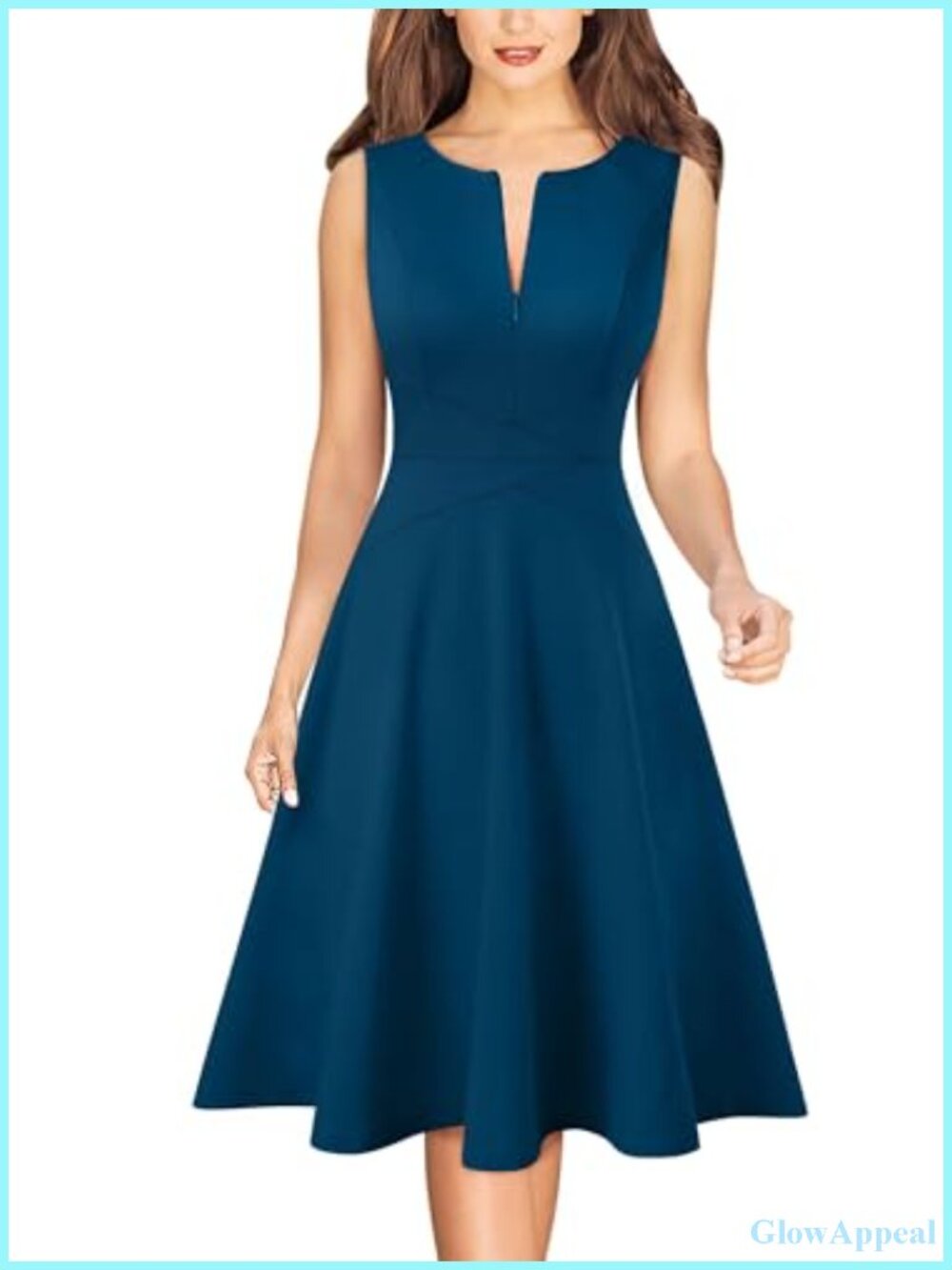 Womens Front Zipper A-Line Knee Length Work Office Business Casual Church Dress